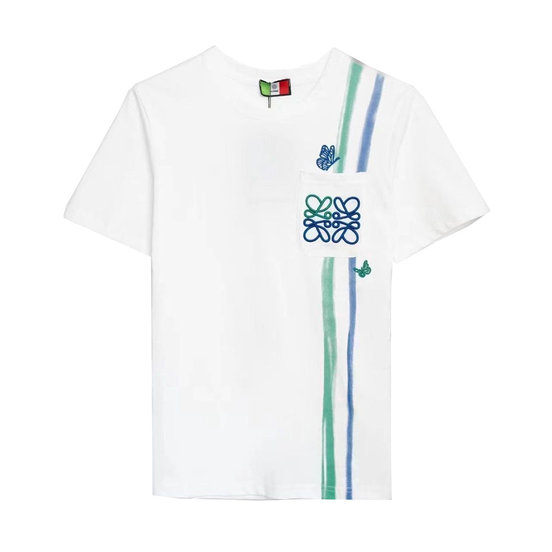 【 LOEWE】LOEWE 2024新作 コントラストカラーがおしゃれなポケット刺繍半袖Tシャツ