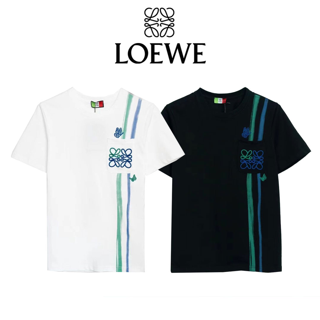 【 LOEWE】LOEWE 2024新作 コントラストカラーがおしゃれなポケット刺繍半袖Tシャツ