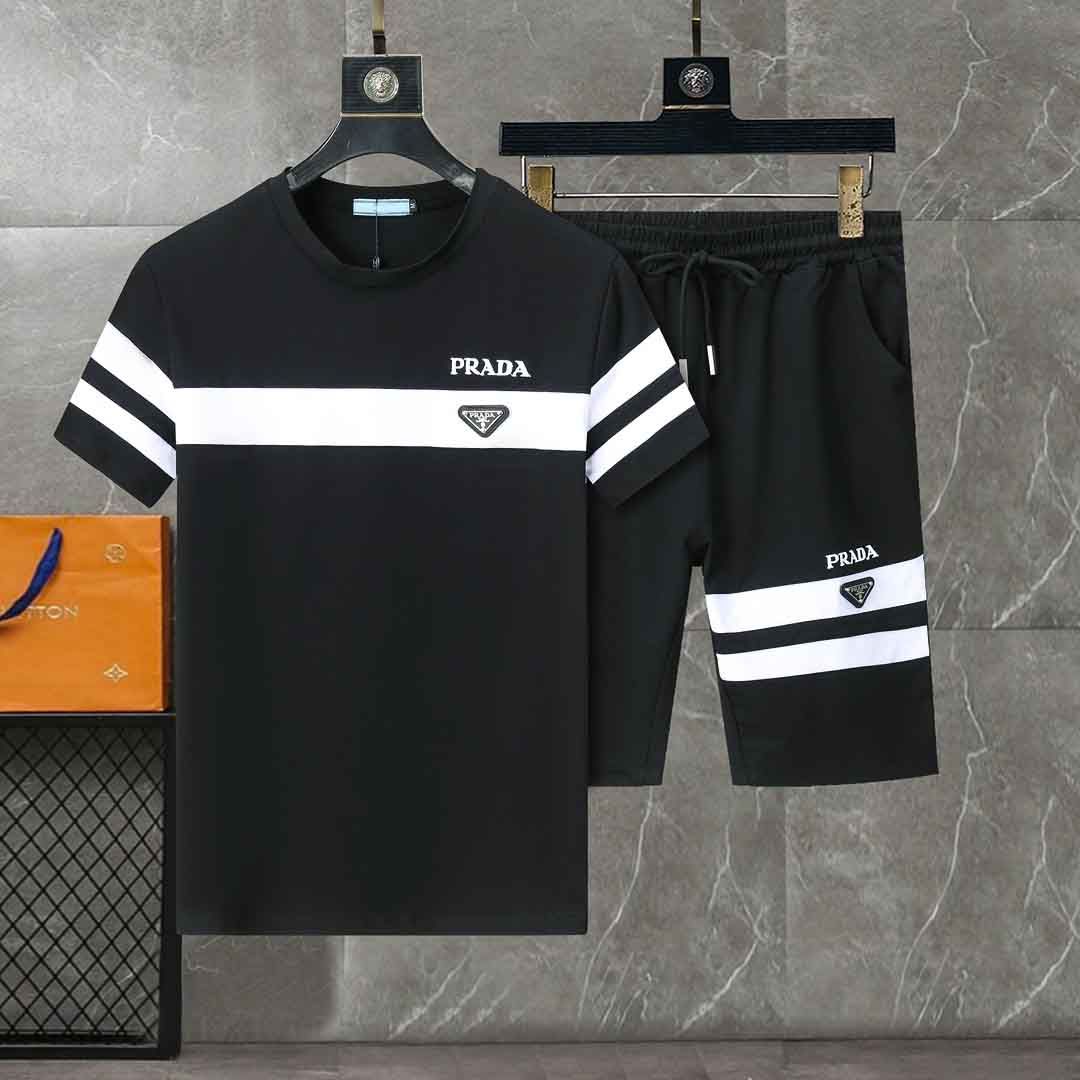 【Prada】【トップス+パンツ】スポーツラウンドネック半袖Tシャツ2枚セット