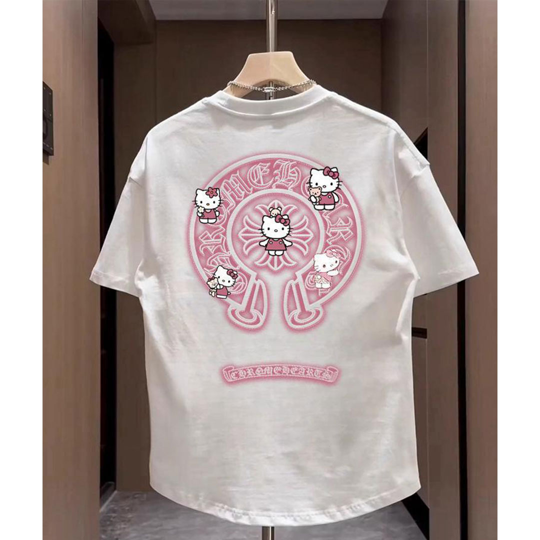 【今日注文なら、もう一つ無料サービス】【Chrome Hearts】【Hello Kitty】ハローキティxクロムハートプリントコットン半袖 男女兼用