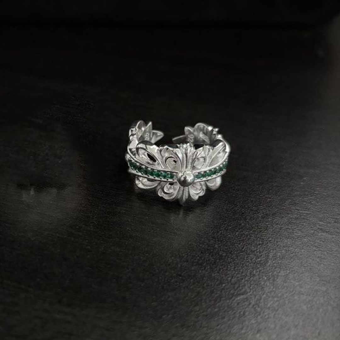 【Chrome hearts】クロムハーツ ダイヤモンドクロスアイリスリングエターナルハートオープンリング男女兼用