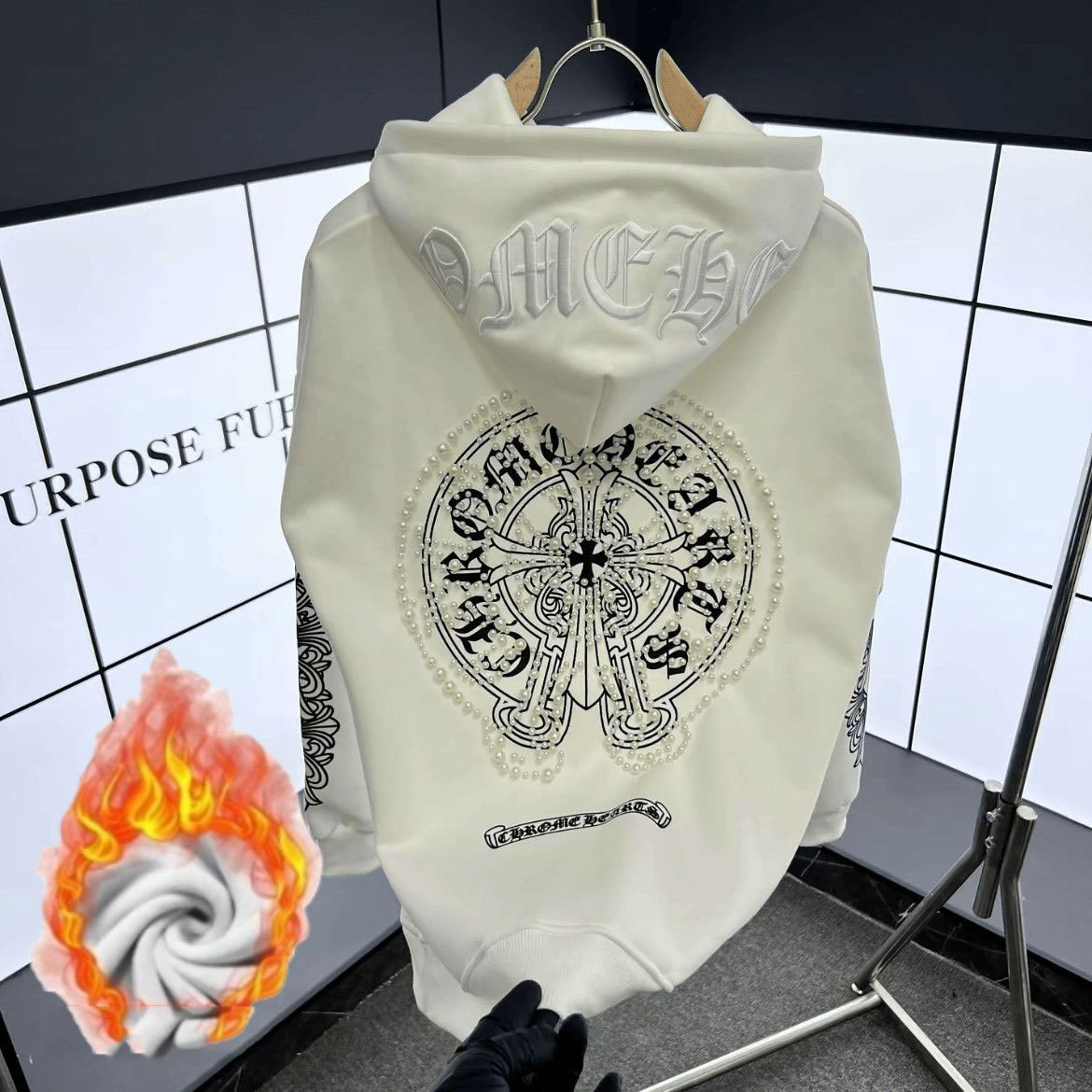 【Chrome Hearts】 クロムハーツ クロス サンスクリット パール 刺繍 フード付き スウェットシャツ