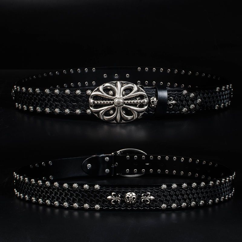 【Chrome-hearts】クロウハートベルト リベットレトロピンバックルベルト