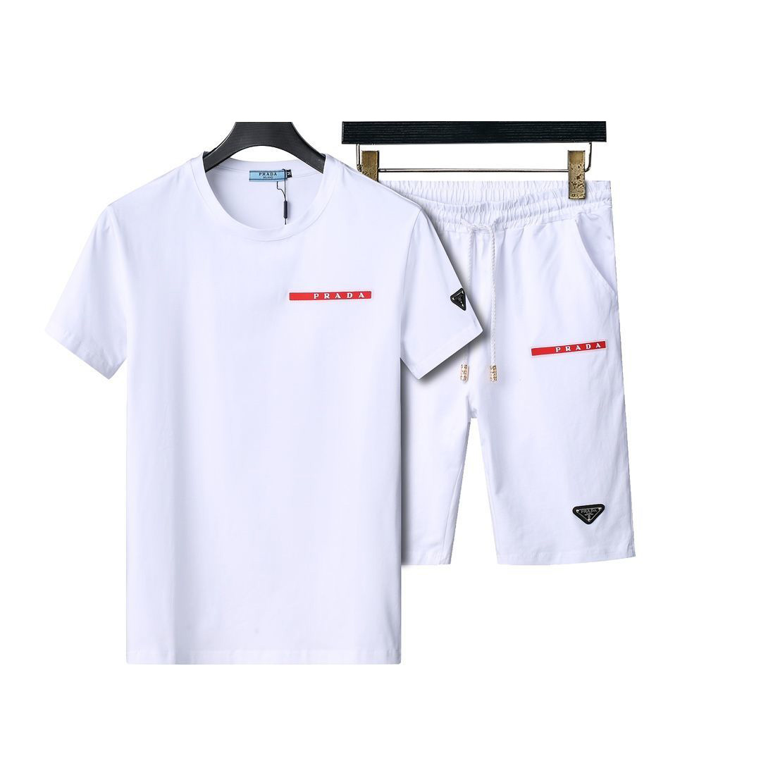【Prada】【トップス+パンツ】スポーツラウンドネック半袖Tシャツ2枚セット