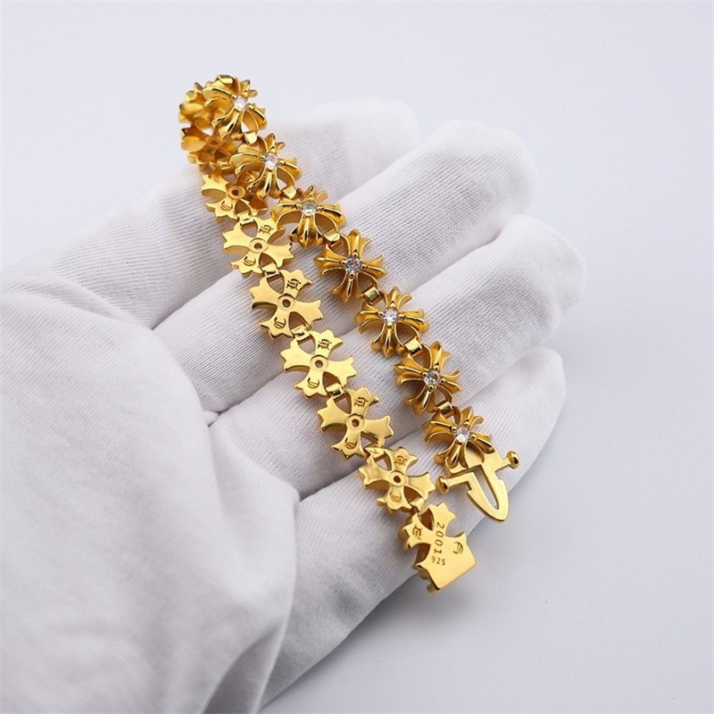 【CHROME HEARTS】クロウハート レトロ ダイヤモンド クロス ブレスレット メンズ レディース カップルブレスレット