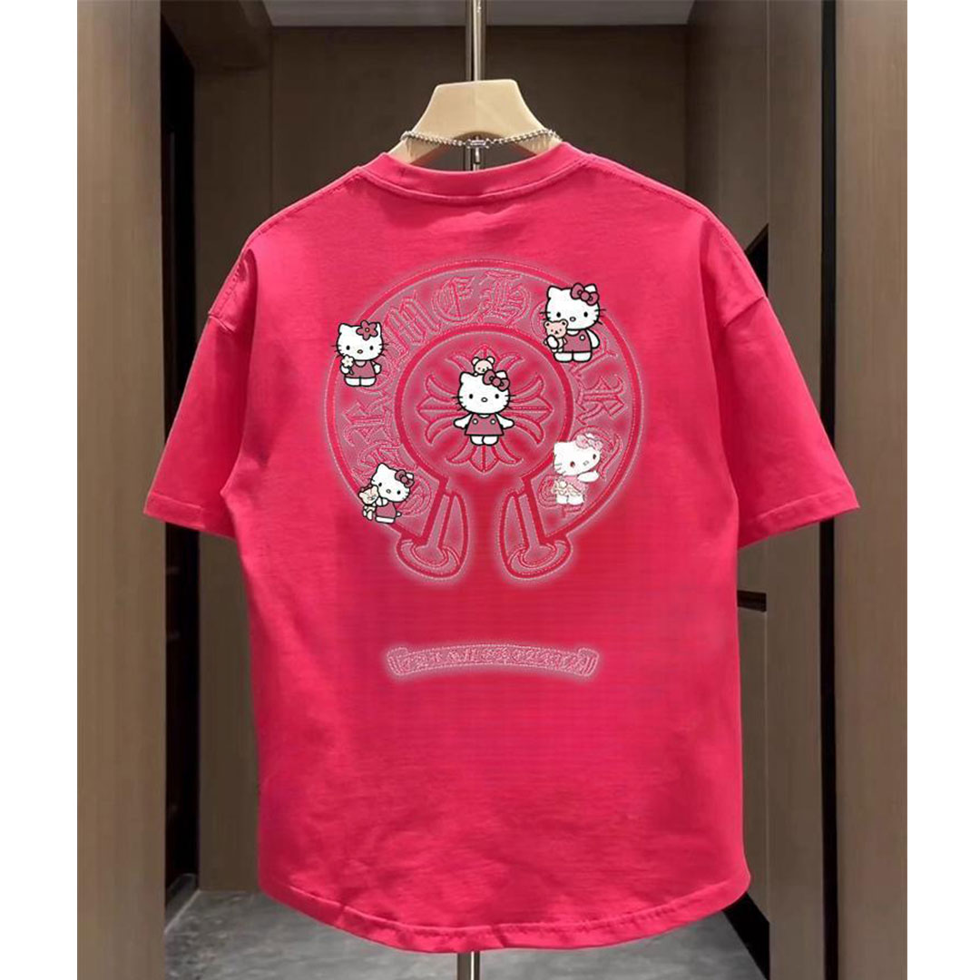 【今日注文なら、もう一つ無料サービス】【Chrome Hearts】【Hello Kitty】ハローキティxクロムハートプリントコットン半袖 男女兼用