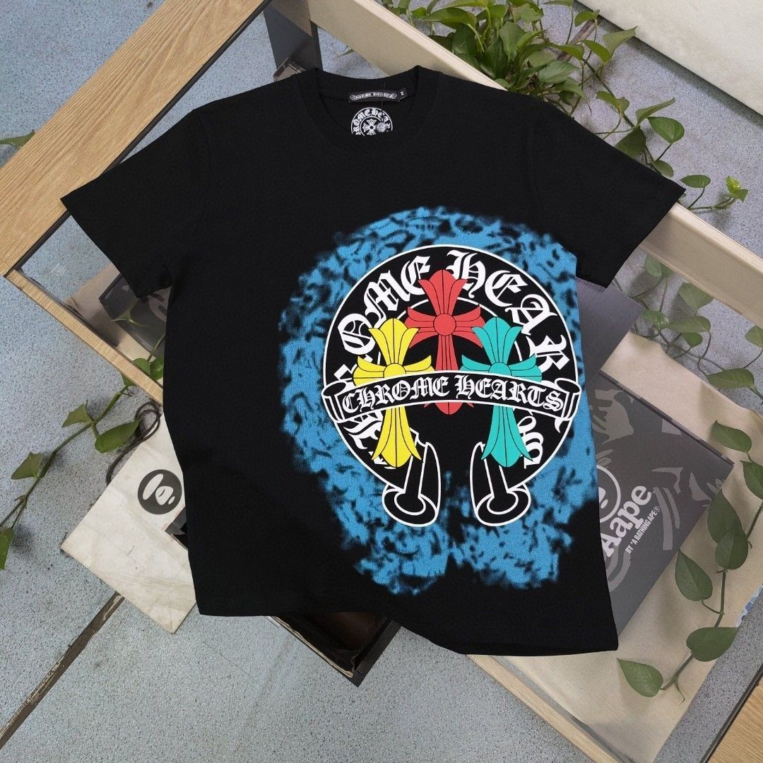 【Chrome Hearts】クロウハートクロス半袖Tシャツ ユニセックス半袖ラウンドネックTシャツ
