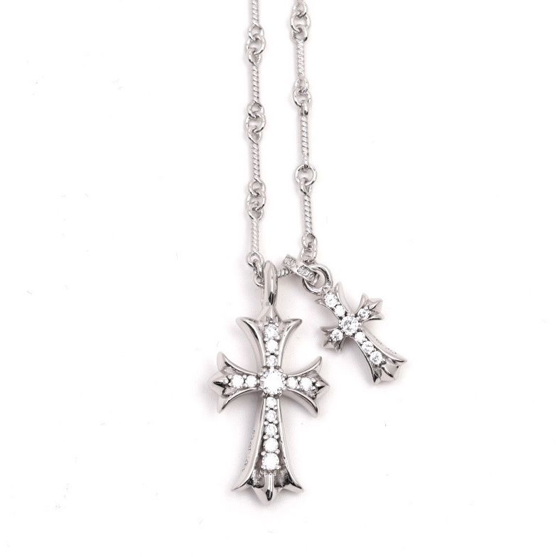 【Chrome Hearts】 クロムハーツ スターリングシルバー ダブルクロスネックレス  男女兼用