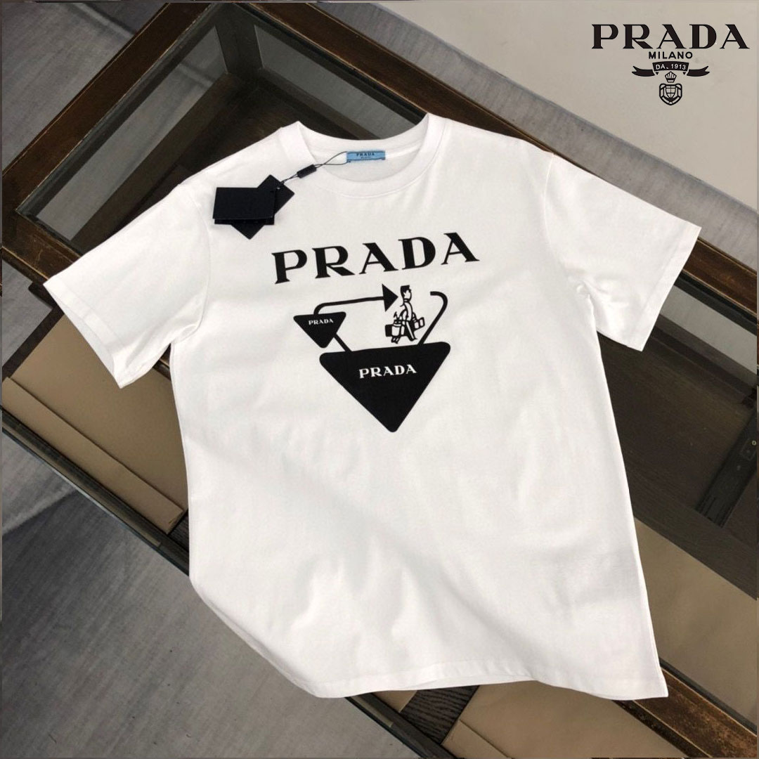【今日注文なら、もう一つ無料サービス】【PRADA】プラダ 新作 半袖 メンズ レディース プリントレターロゴ 半袖Tシャツ