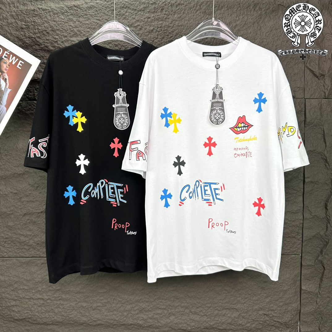 【Chrome Hearts】クロムハーツ カラフルクロスロゴカップル半袖Tシャツ 