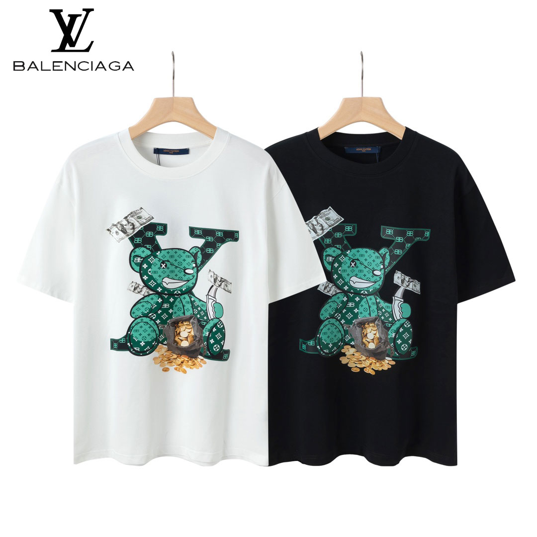 【LOUIS VUITTON】【Balenciaga】ルイ・ヴィトン✖️バレンシアガ バイオレントベア ロゴプリント ラウンドネック半袖Tシャツ