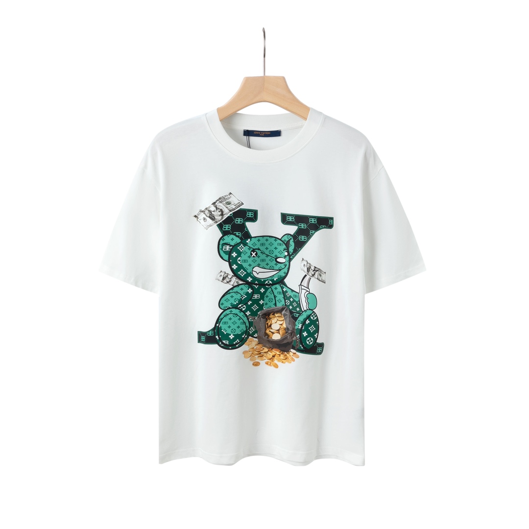 【LOUIS VUITTON】【Balenciaga】ルイ・ヴィトン✖️バレンシアガ バイオレントベア ロゴプリント ラウンドネック半袖Tシャツ