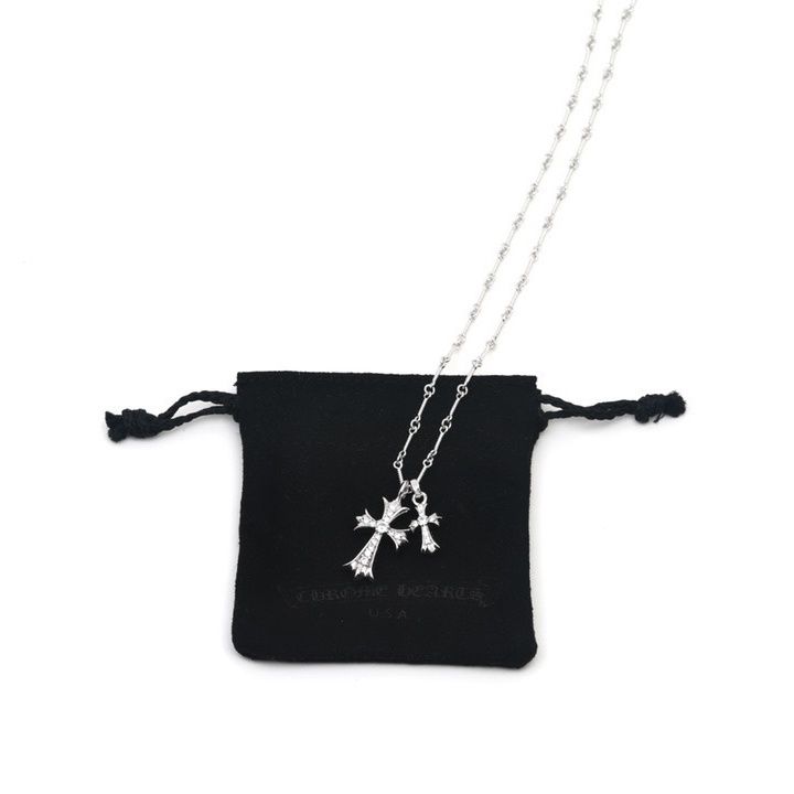 【Chrome Hearts】 クロムハーツ スターリングシルバー ダブルクロスネックレス  男女兼用