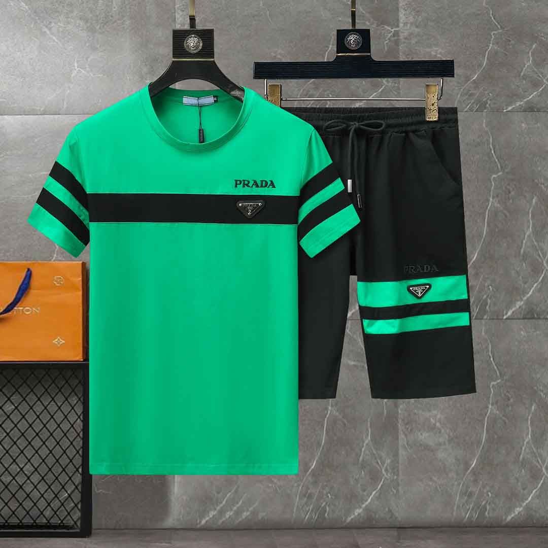 【Prada】【トップス+パンツ】スポーツラウンドネック半袖Tシャツ2枚セット
