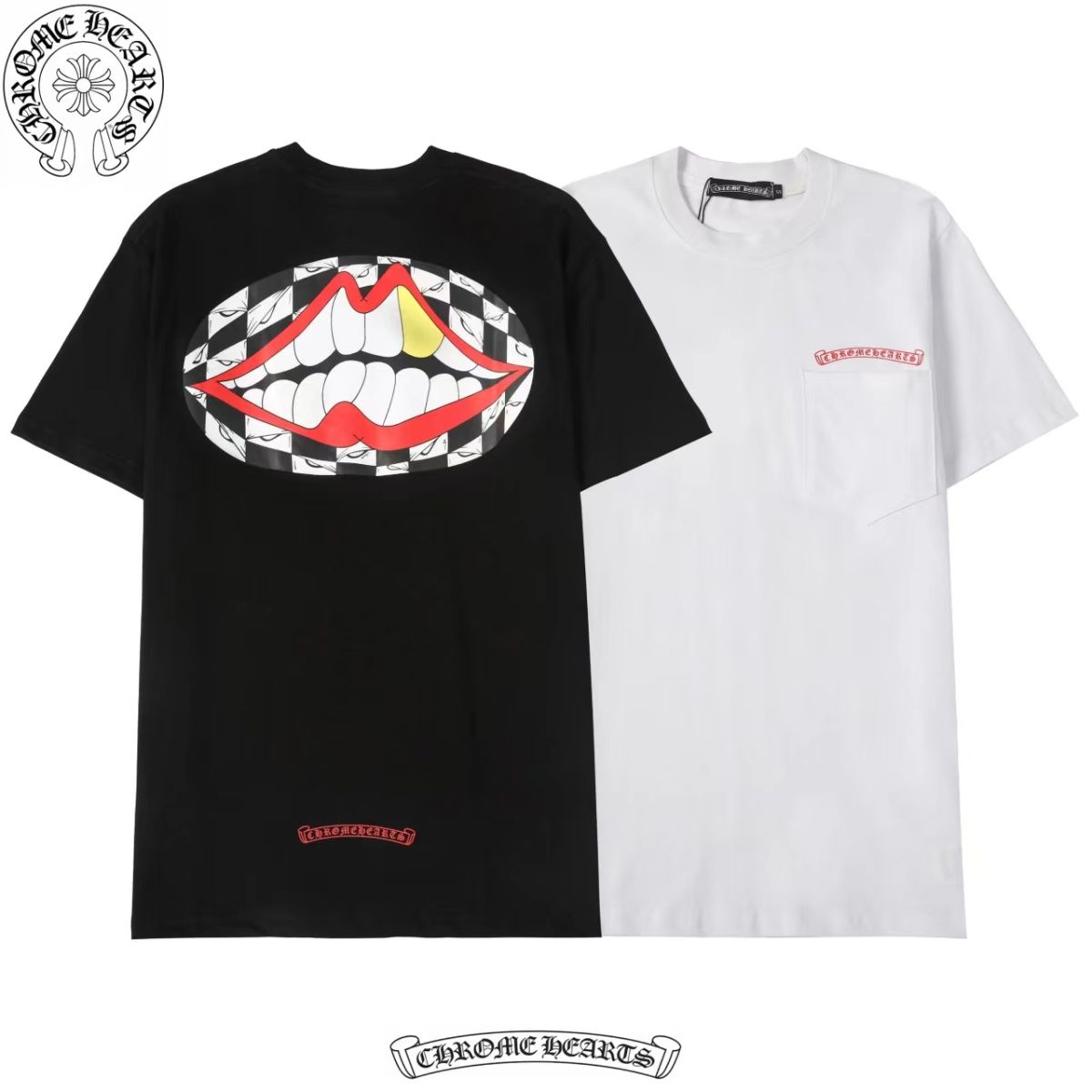 Chrome Hearts】クロムハーツ 2024 夏のビッグリップ要素半袖メンズとレディースのルーズラウンドネック T シャツ