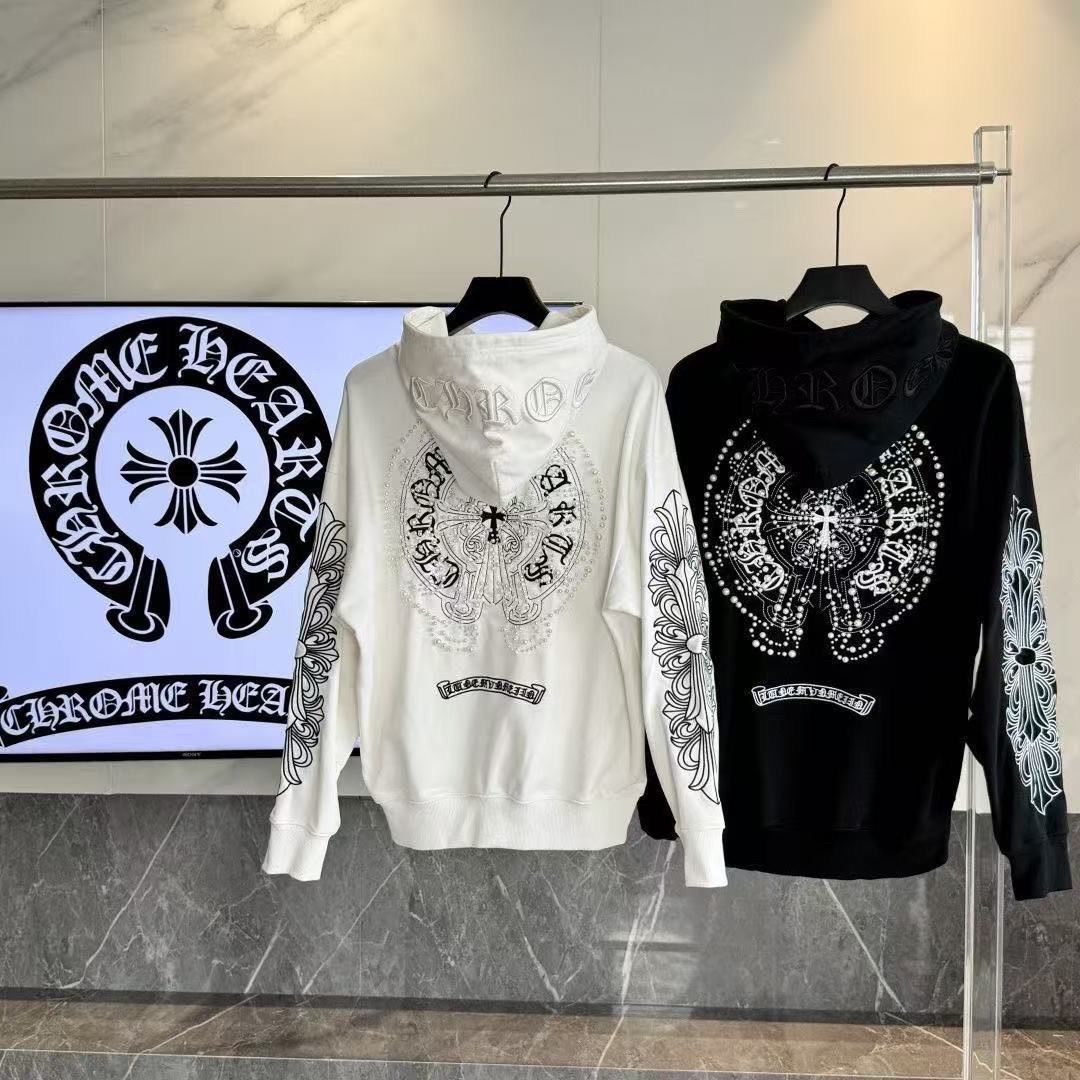 【Chrome Hearts】 クロムハーツ クロス サンスクリット パール 刺繍 フード付き スウェットシャツ