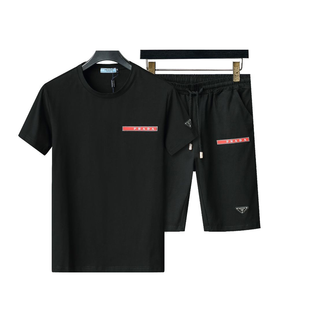【Prada】【トップス+パンツ】スポーツラウンドネック半袖Tシャツ2枚セット