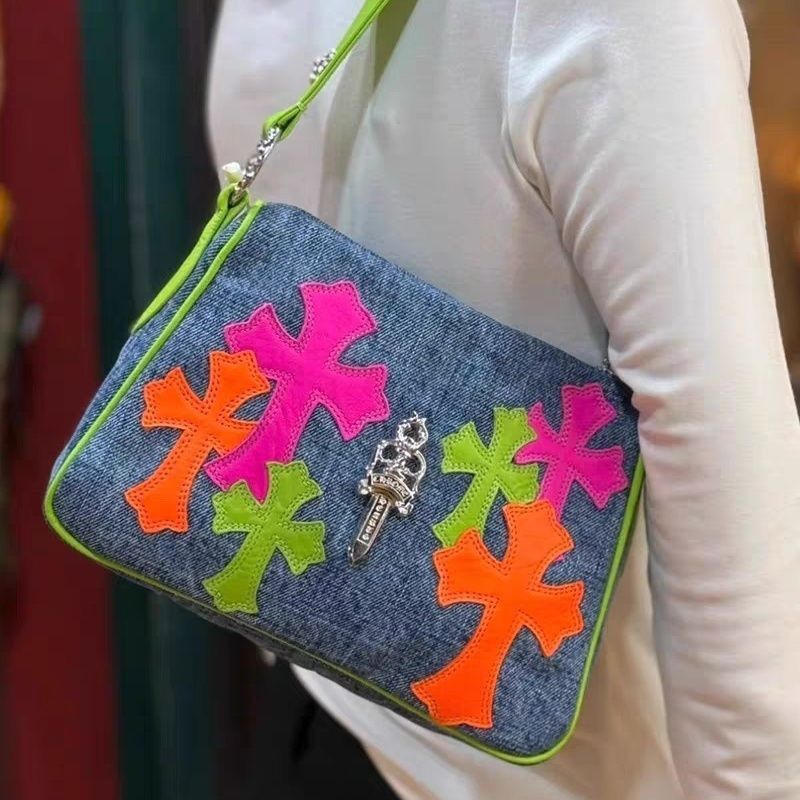 【Chrome Hearts】Chrome Hearts 2025 新作 シングルショルダー アンダーアームバッグ カラフルデニム クロスバッグ