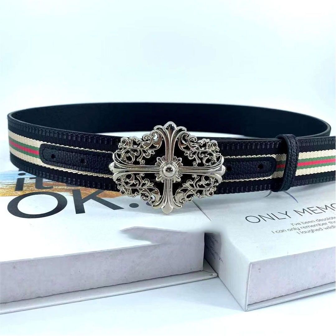 【Chrome Hearts】クロムハーツ  ベルト エンボスクロス ホローベルト男女兼用