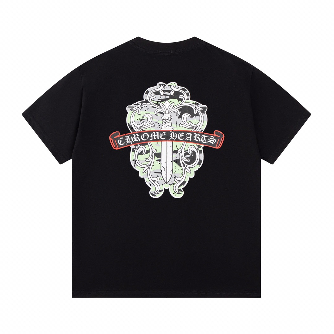 【Chrome Hearts】クロムハーツ ソードブロークンプリント ラウンドネック 半袖 Tシャツ 男女兼用