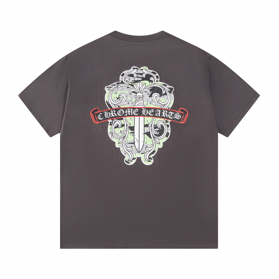【Chrome Hearts】クロムハーツ ソードブロークンプリント ラウンドネック 半袖 Tシャツ 男女兼用