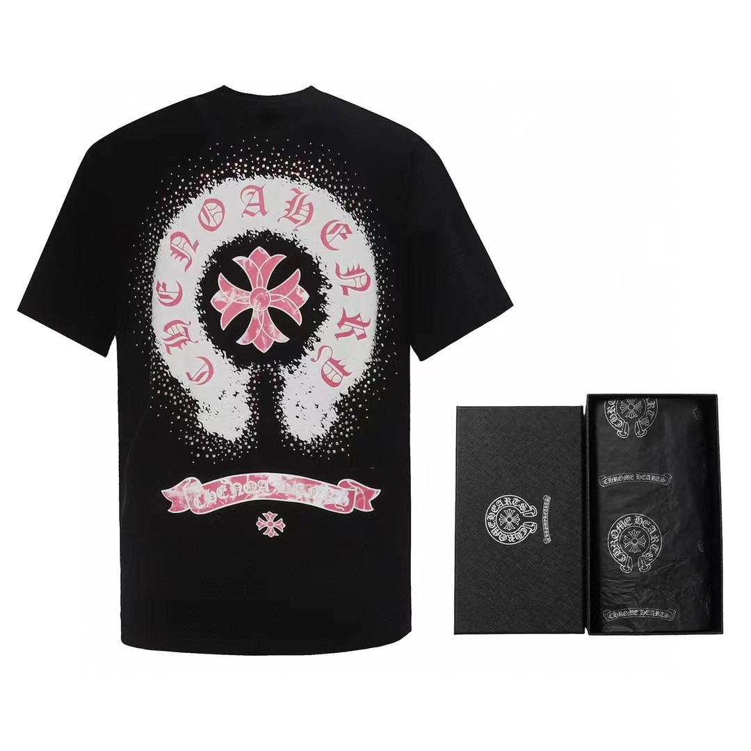 【CHROME HEARTS】クロムハート ホースシュー ダイヤモンド プリント 半袖 Tシャツ