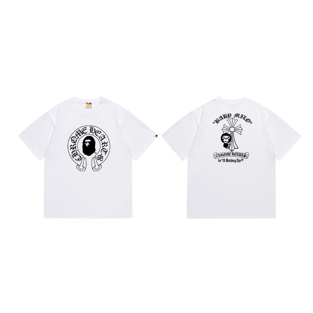【Chrome HEARTS】 X 【BAPE】 エイプヘッドジョイント Chrome Hearts クラシックレタープリント 半袖 Tシャツ