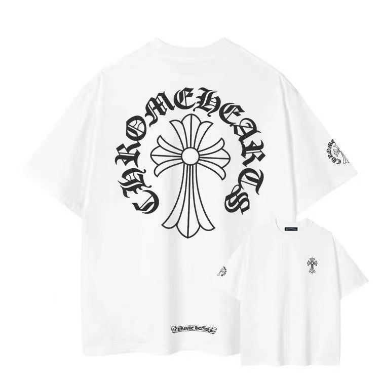 【Chrome Hearts】 【今日注文なら、もう一つ無料サービス】 クロムハーツ2025年夏 半袖 レタークロス フラワー ラウンドネック Tシャツ 男女兼用