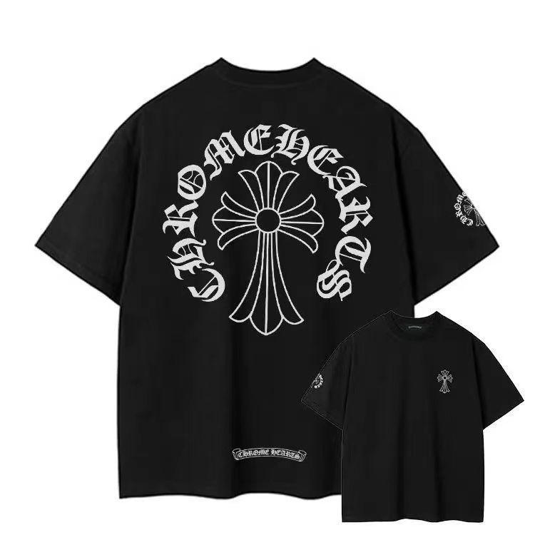 【Chrome Hearts】 【今日注文なら、もう一つ無料サービス】 クロムハーツ2025年夏 半袖 レタークロス フラワー ラウンドネック Tシャツ 男女兼用