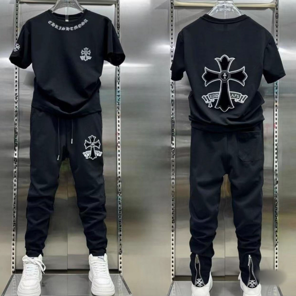クロムハーツ 【Chrome hearts】2025年新作メンズ半袖ズボンスーツ刺繍ツーピースジッパー