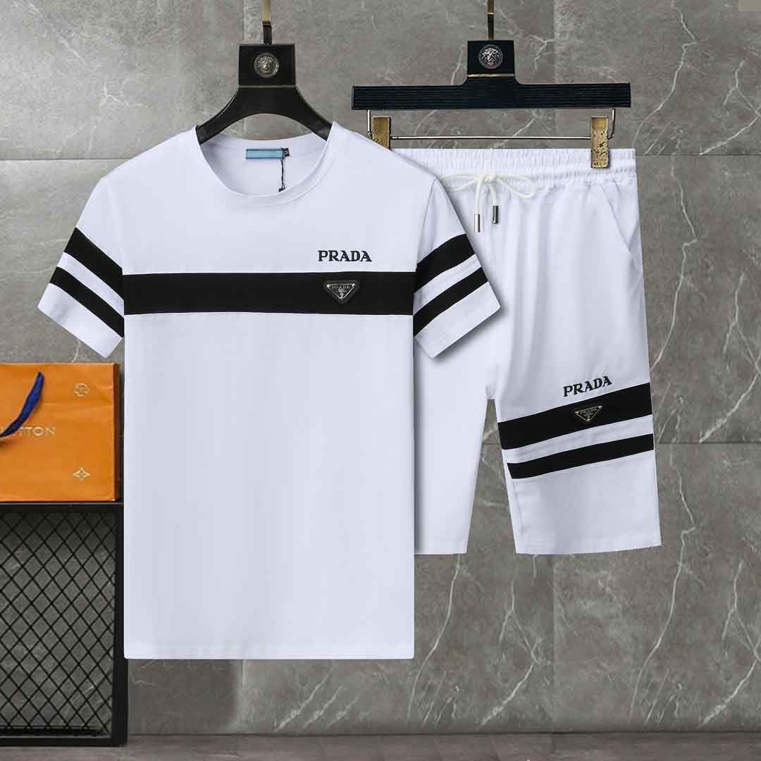 【Prada】【トップス+パンツ】スポーツラウンドネック半袖Tシャツ2枚セット