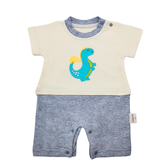 Trendyvalley Organic Cotton Short Sleeve Short Pant Baby Romper (Dinosour)