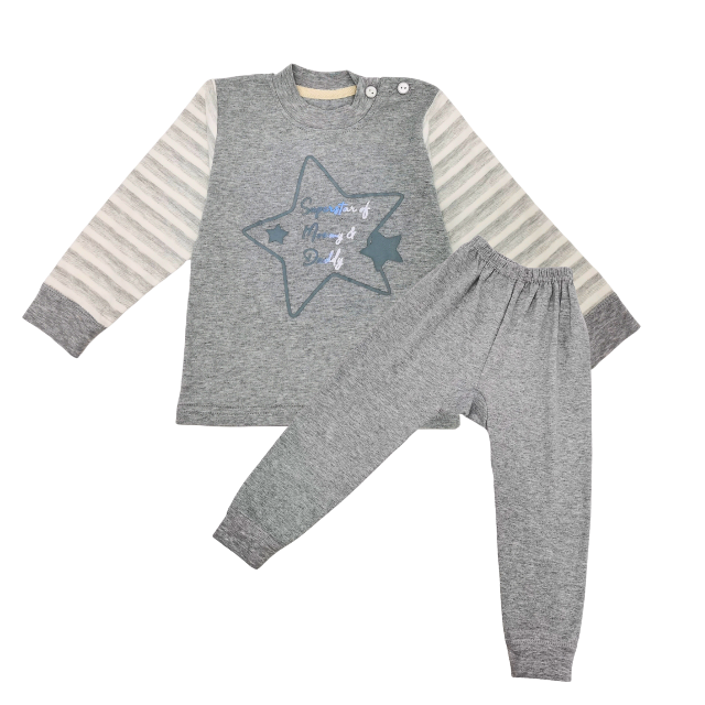 Trendyvalley 0-10 Years old Organic Cotton Baby & Kids Long Sleeve & Long Pant Pyjamas SleepWear Pajamas -Star