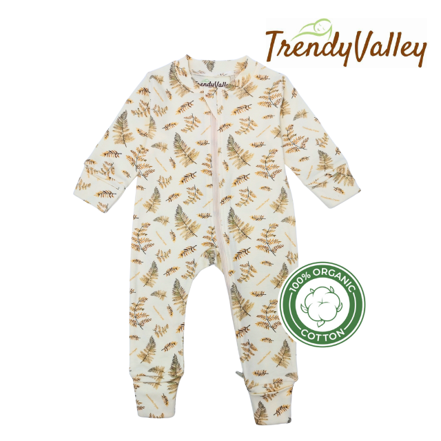 Trendyvalley Organic Cotton Long Sleeve Zip Romper (Seasons Design)