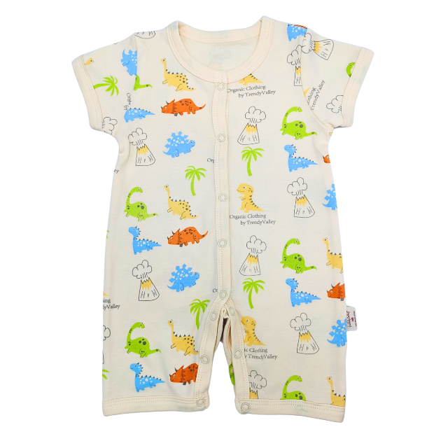 Trendyvalley Organic Cotton Short Sleeve Short Pant Baby Romper (Printed Dinosour)