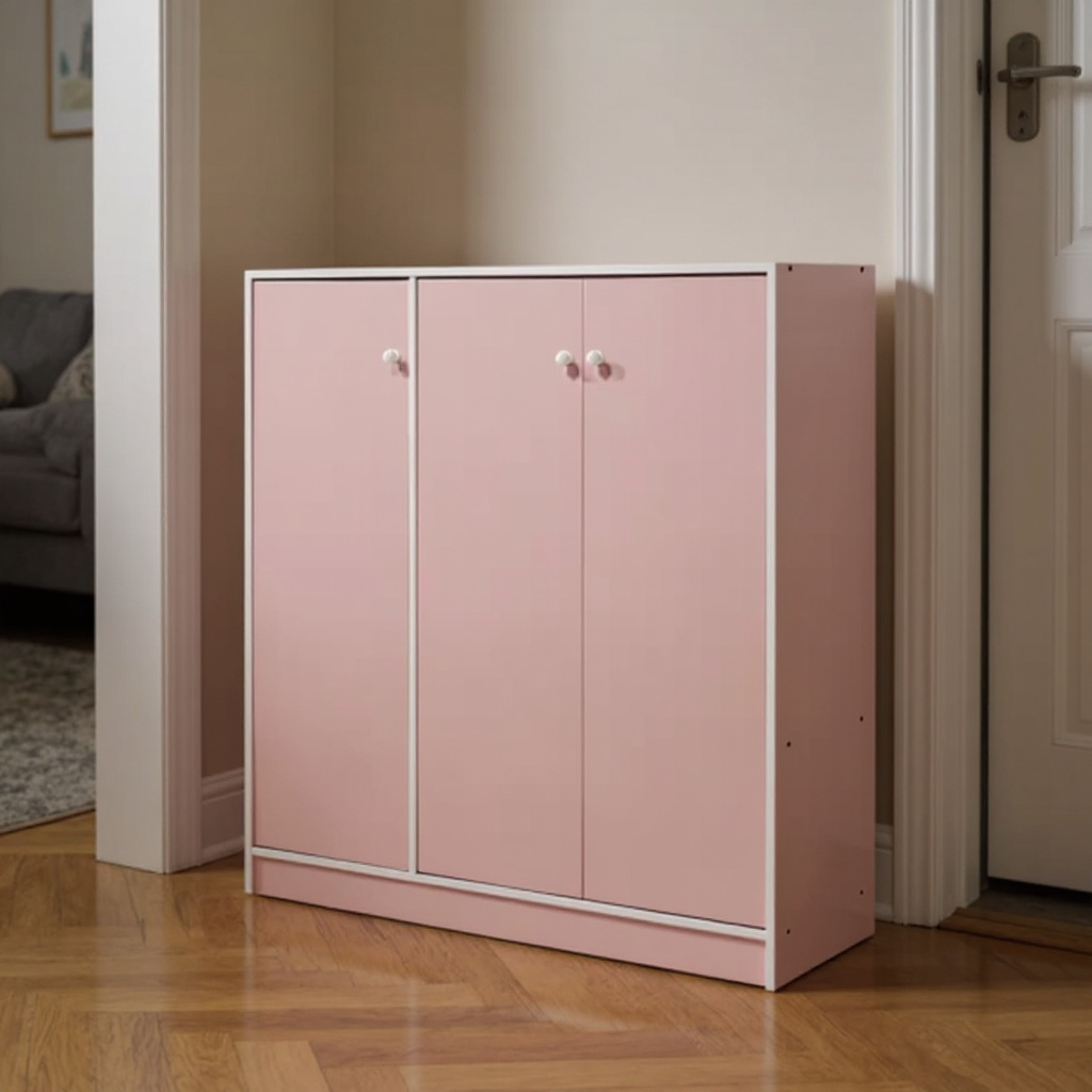 3 Door Pink Children Multipurpose Cabinet