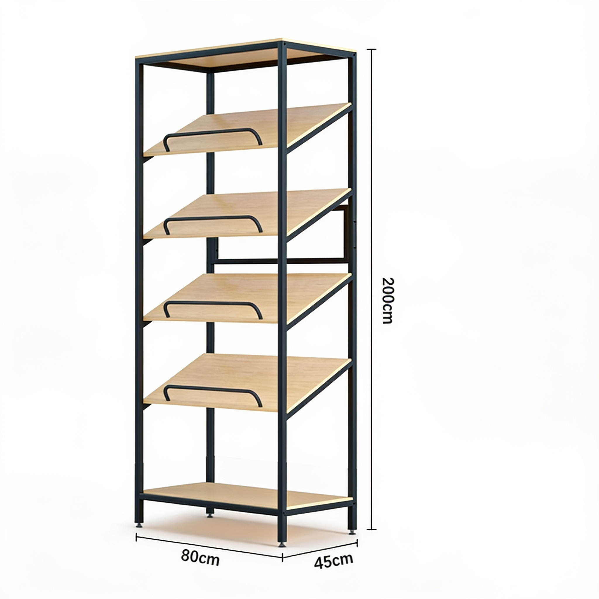 5-Tier Commercial Display Rack with Slanted Wood Shelves