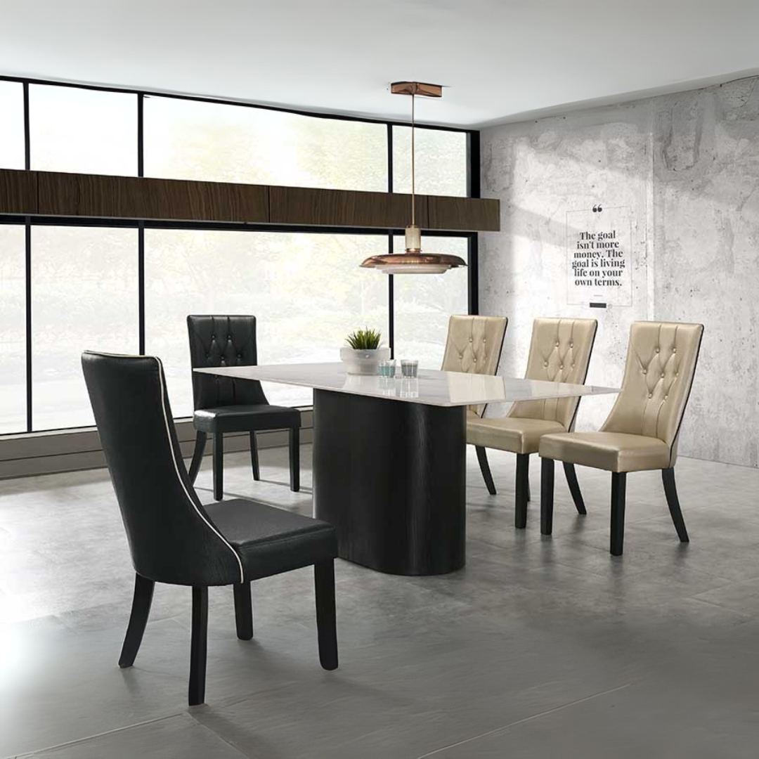Affermo Dining Table + 6 Comune Leather Dining Chairs