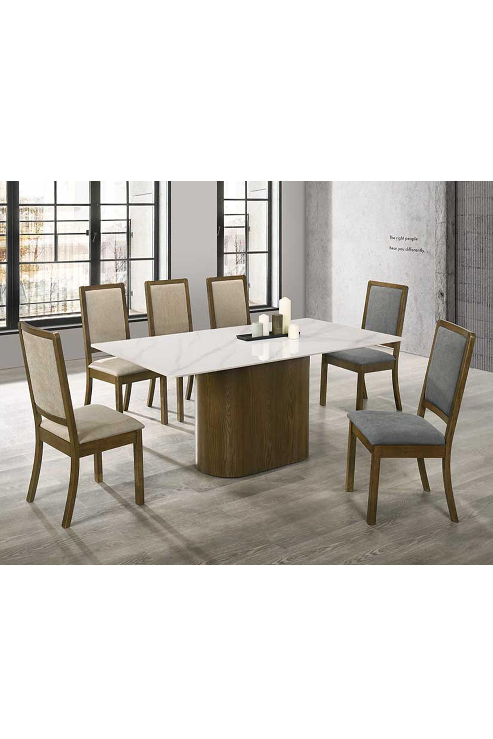 Affermo Dining Table + 6 Forio Fabric Dining Chairs