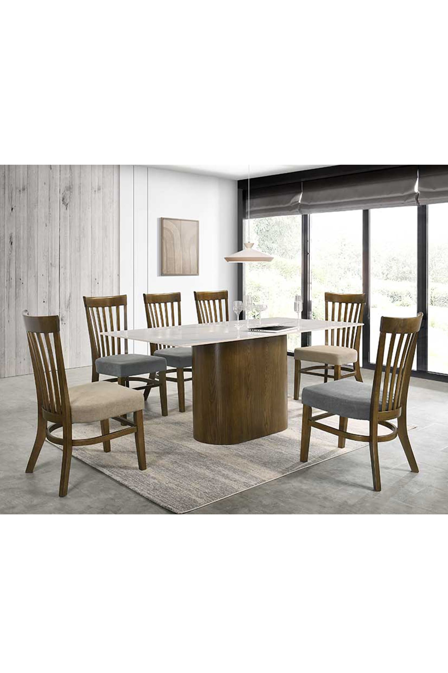 Affermo Dining Table + 6 Landari Fabric Dining Chairs