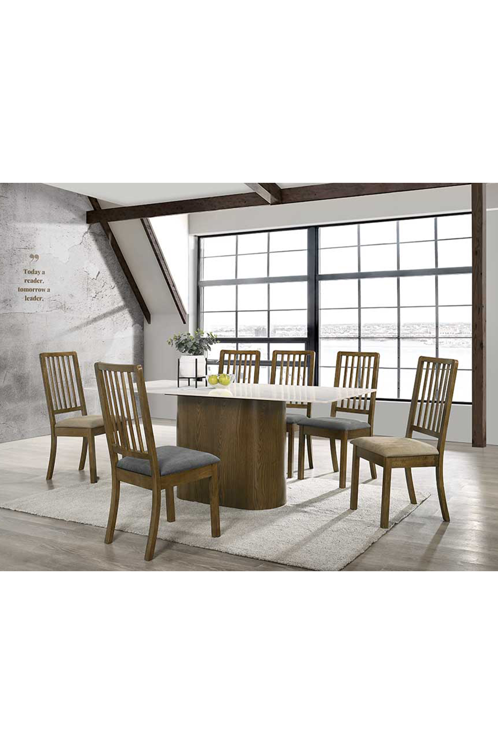 Affermo Dining Table + 6 Marittima Fabric Dining Chairs