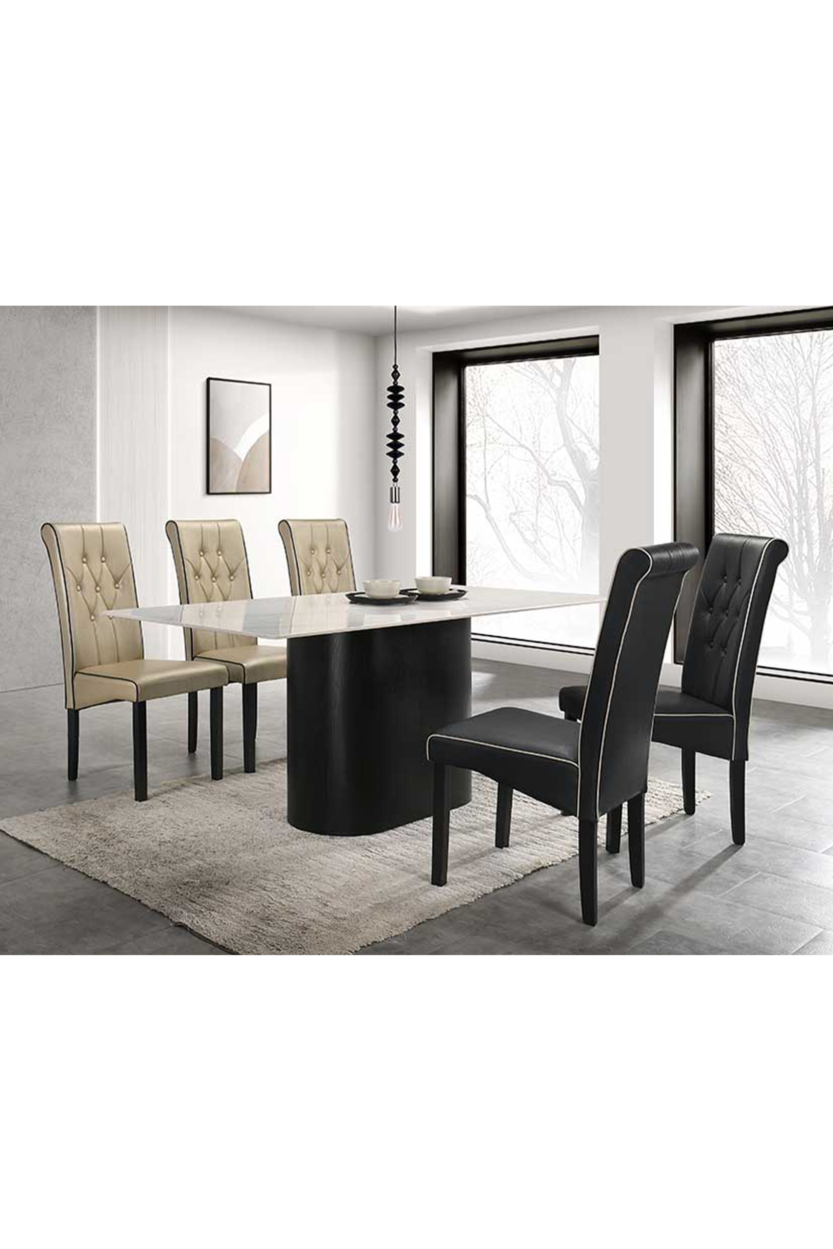 Affermo Dining Table + 6 Serna Leather Dining Chairs
