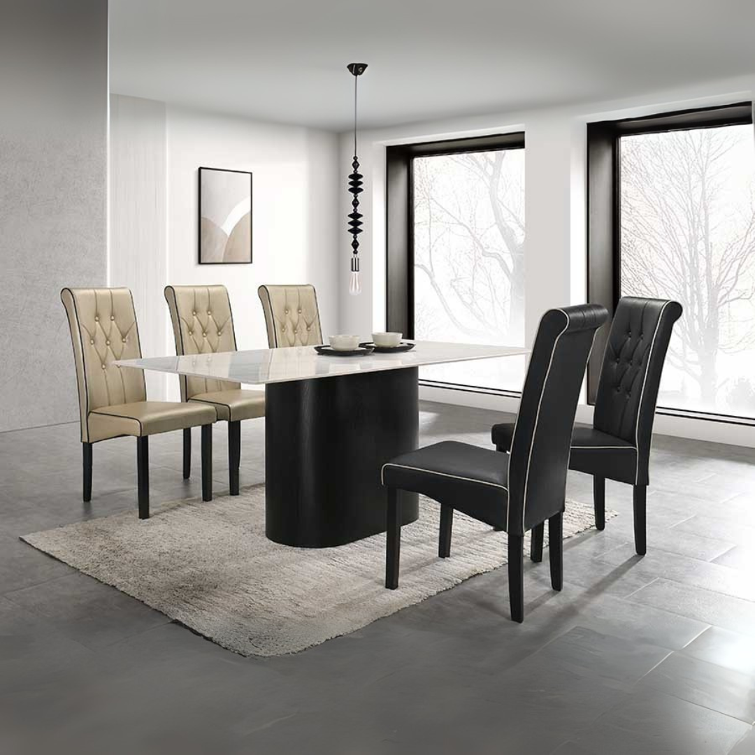 Affermo Dining Table + 6 Serna Leather Dining Chairs