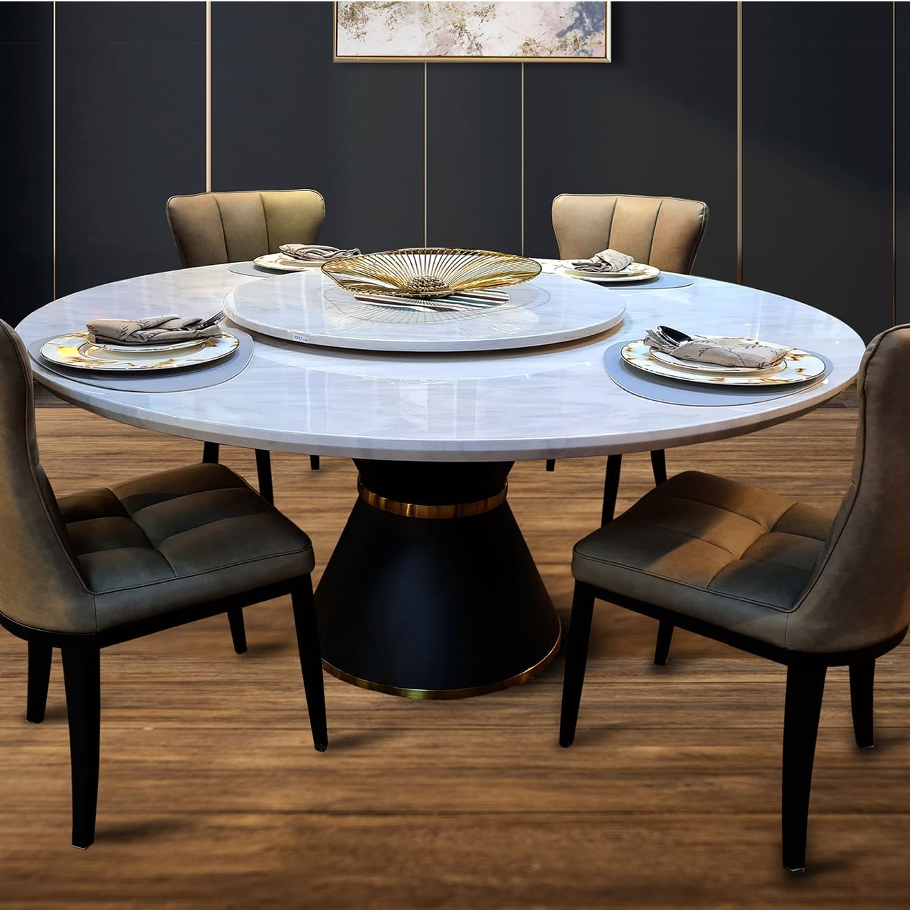 Agapecasa Round Cultured Marble Venus White Dining Table