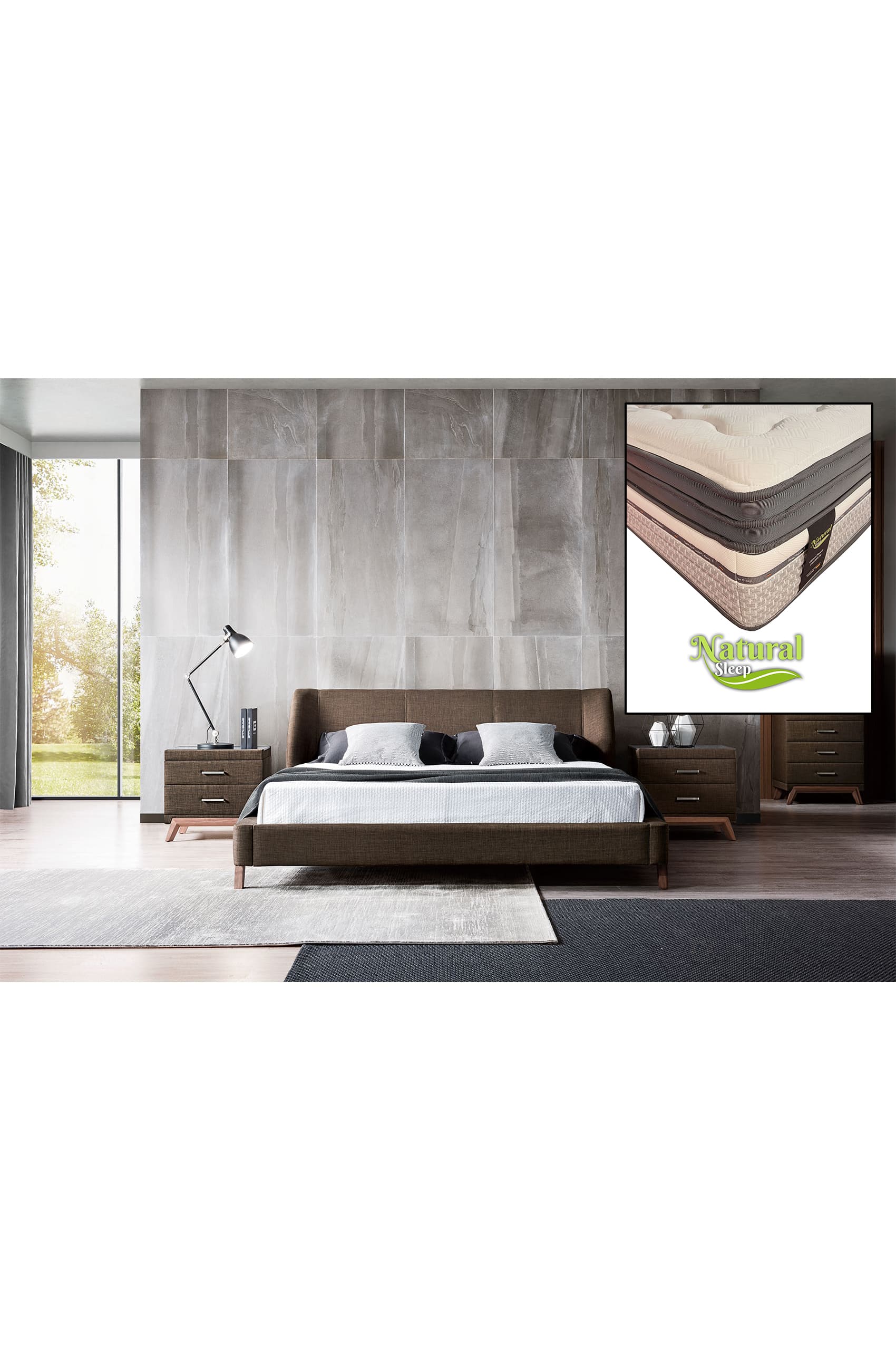 Ander Designer Bed Frame + Natural Sleep Green Forest