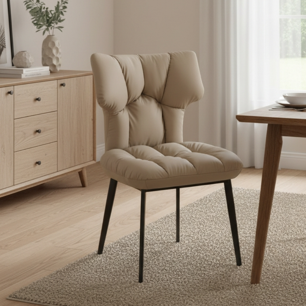 Bari Modern Faux Leather Dining Chair – Tufted Shell Back Accent Chair