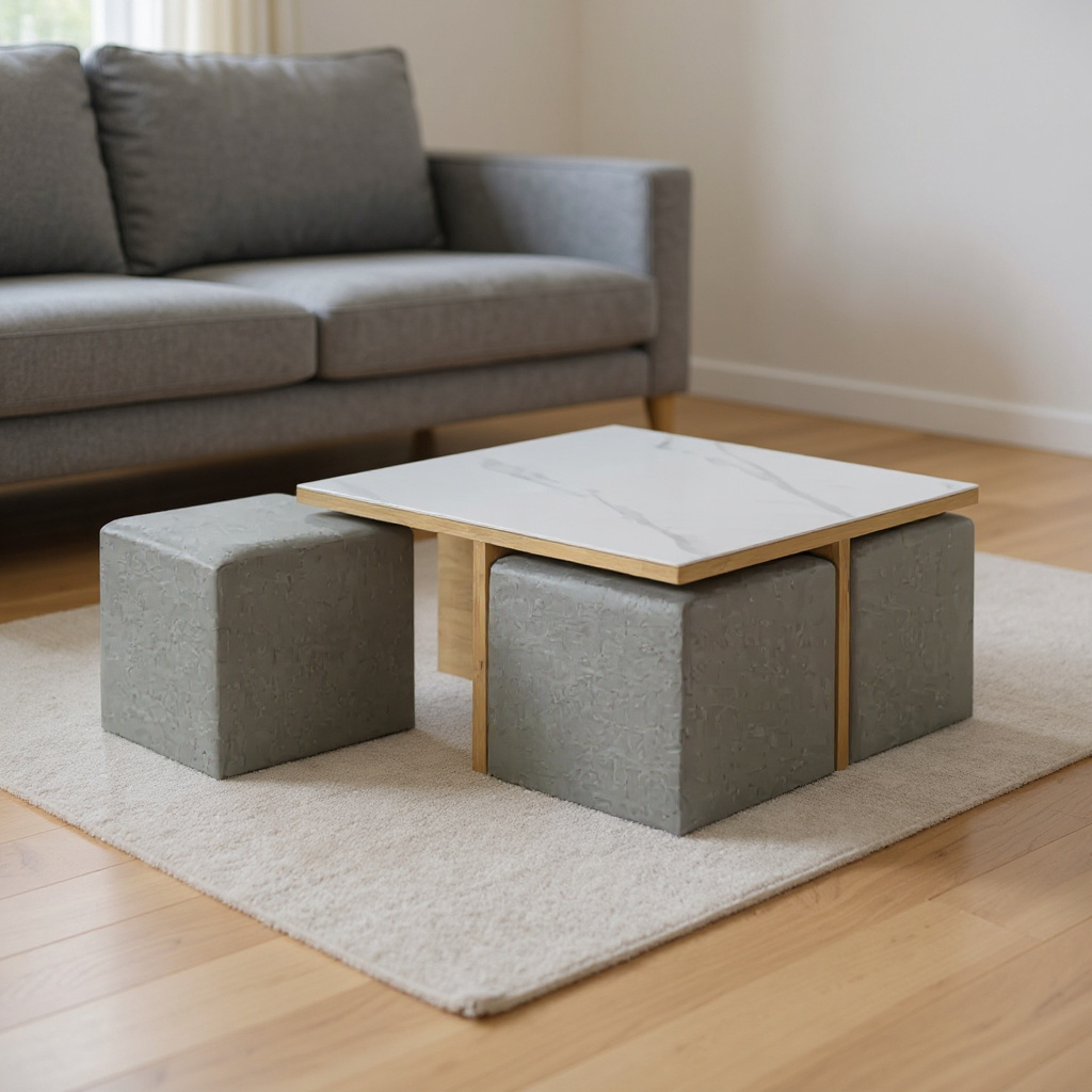 Capri Square Coffee Table + 4 Stool