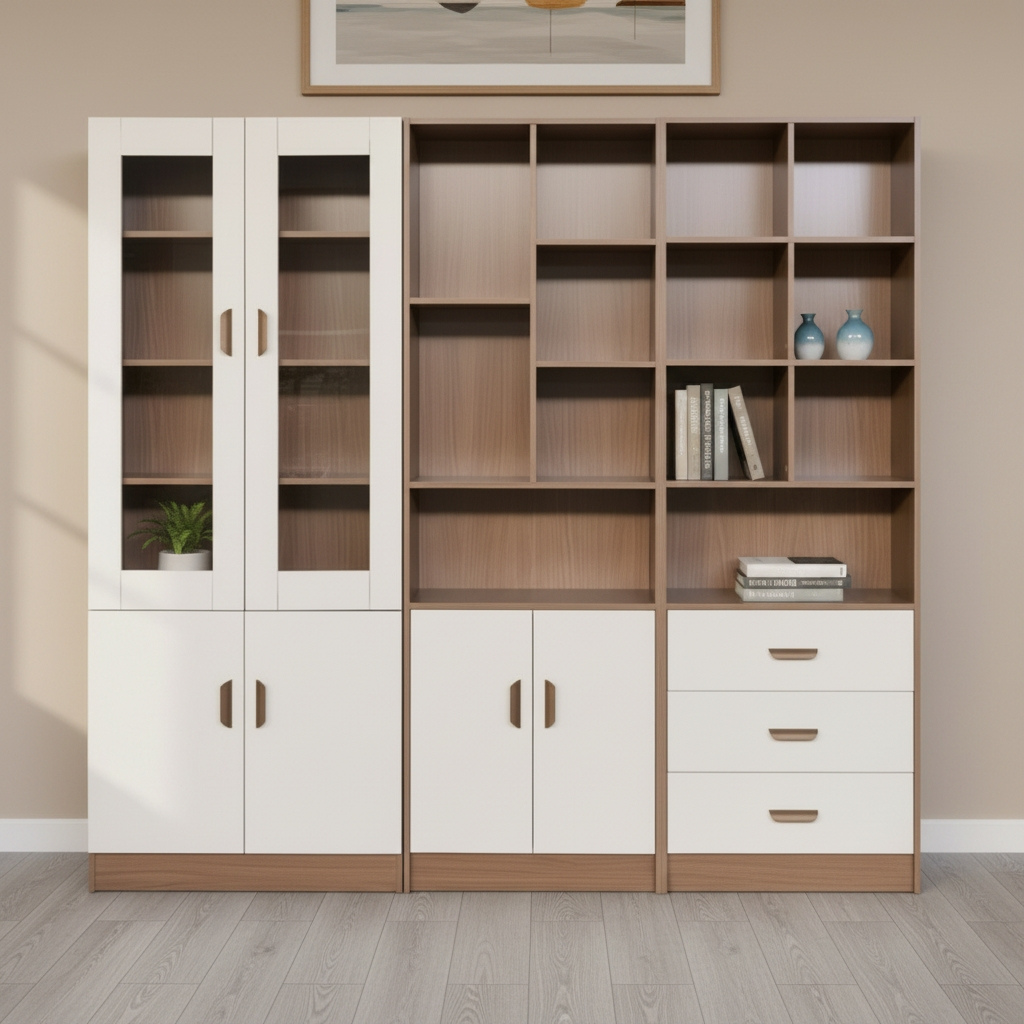 Carlo Contemporary 2-Door Glass Display Cabinet with Lower Storage Cupboard