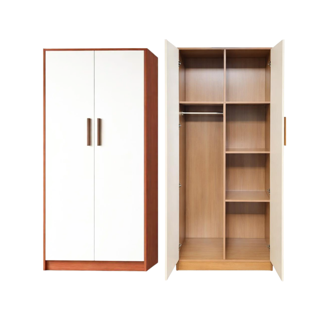 Carlo Modern 2-Door Wooden Wardrobe with Shelves and Hanging Rod