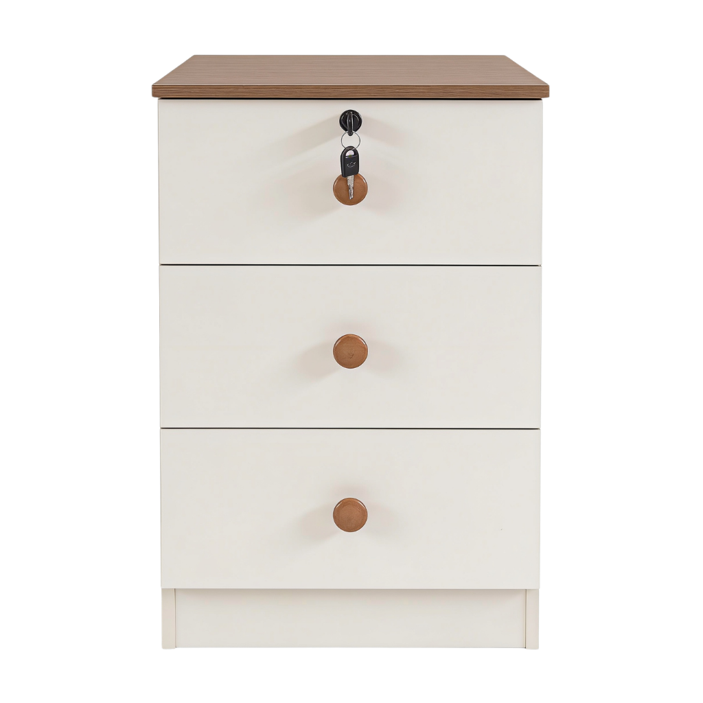Carlo Modern Nordic 3-Drawer Bedside Table With Lock – Two-Tone Storage Cabinet